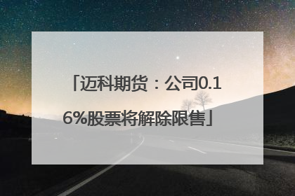 迈科期货：公司0.16%股票将解除限售